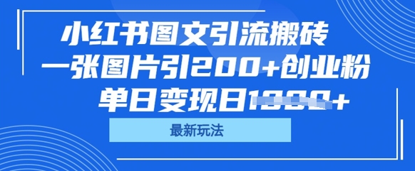 小红书图文引流搬砖，一张图片引200+创业粉，单日变现日数张-逐梦项目网