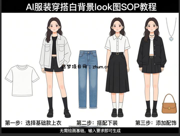 AI服装穿搭白背景look图SOP教程，不用会画画，提几句具体要求，AI就能还你一个奇迹-逐梦项目网