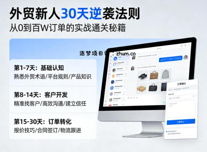 外贸新人30天逆袭法则，教你从0到百W订单的实战通关秘籍-逐梦项目网
