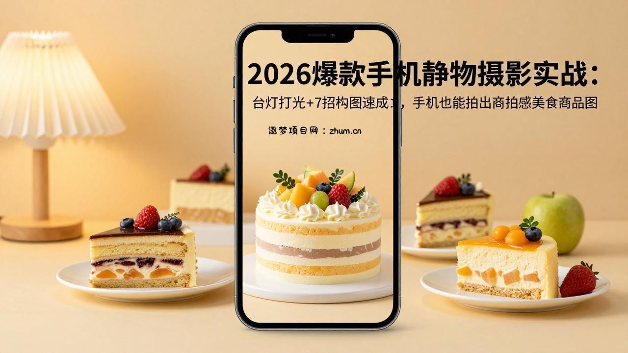 2026爆款手机静物摄影实战：台灯打光+7招构图速成，手机也能拍出商拍感美食商品图-逐梦项目网