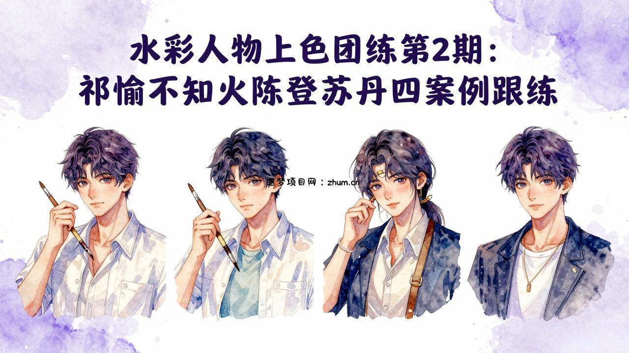 水彩人物上色团练第2期：祁煜不知火陈登苏丹四案例跟练，手把手提升绘画能力-逐梦项目网