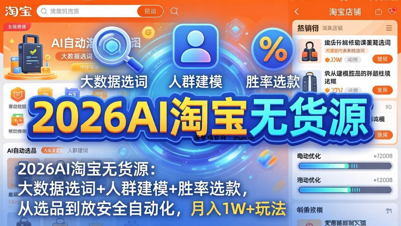 2026AI淘宝无货源-4月更新:大数据选词+人群建模+胜率选款,从选品到放大全自动化,月入1W+玩法-逐梦项目网