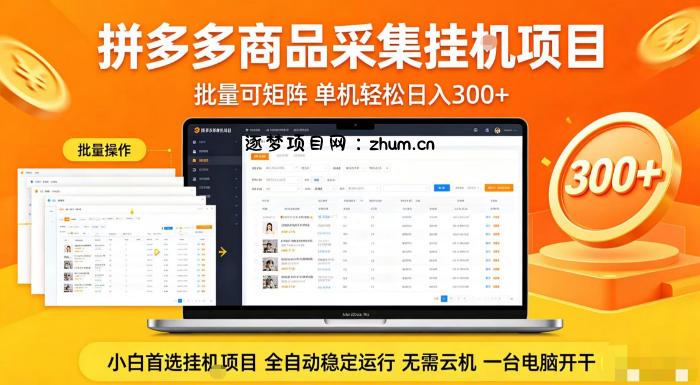 拼多多商品信息全自动采集项目，批量可矩阵，单机轻松日入300+，无需云机一台电脑开干【揭秘】-逐梦项目网