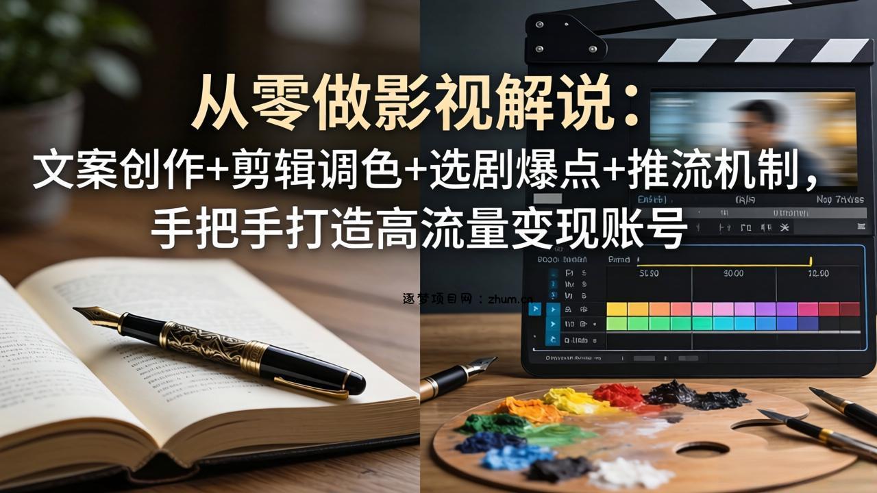 从零做影视解说：文案创作+剪辑调色+选剧爆点+推流机制，手把手打造高流量变现账号-逐梦项目网