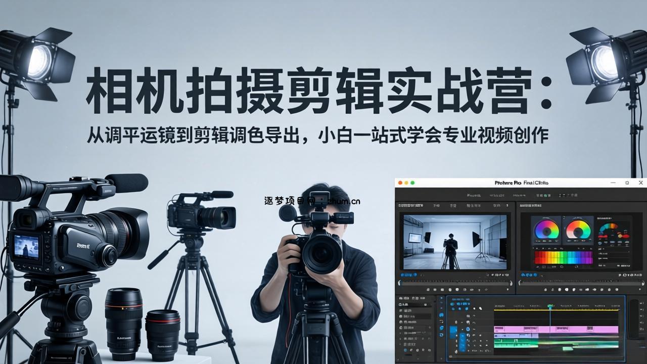 相机拍摄剪辑实战营：从调平运镜到剪辑调色导出，小白一站式学会专业视频创作-逐梦项目网