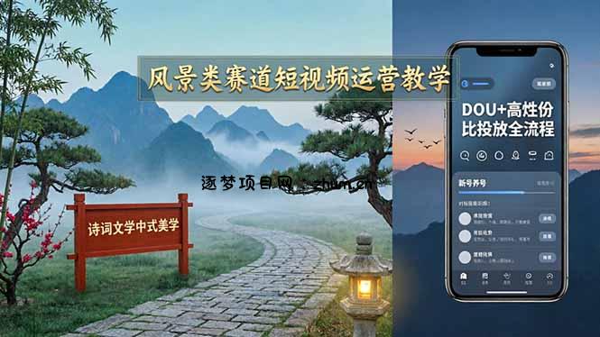 风景类赛道短视频运营教学:诗词文学中式美学,新号养号对标账号定位,DOU+高性价比投放全流程-逐梦项目网