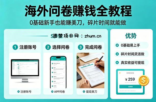 海外问卷賺钱全教程，0基础新手也能賺美刀，碎片时间就能做-逐梦项目网