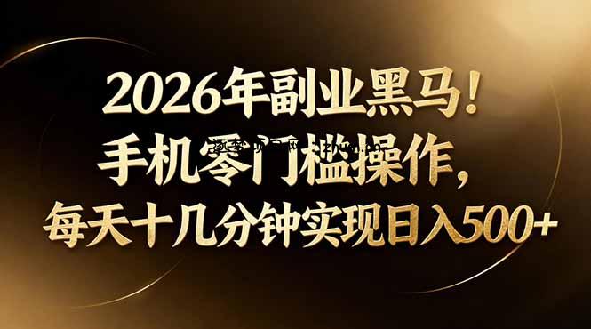 2026年副业黑马!手机零门槛操作,每天十几分钟实现日入500+-逐梦项目网