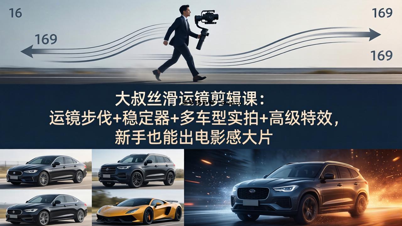 大叔丝滑运镜剪辑课：运镜步伐+稳定器+多车型实拍+高级特效，新手也能出电影感大片-逐梦项目网