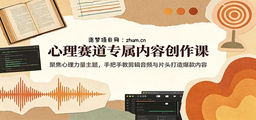心理赛道专属内容创作课：聚焦心理力量主题，手把手教剪辑音频与片头打造爆款内容-逐梦项目网