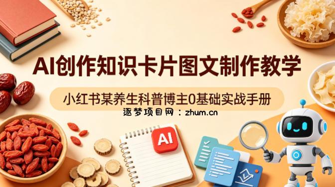 AI创作知识卡片图文制作教学，小红书某养生科普博主0基础实战手册-逐梦项目网