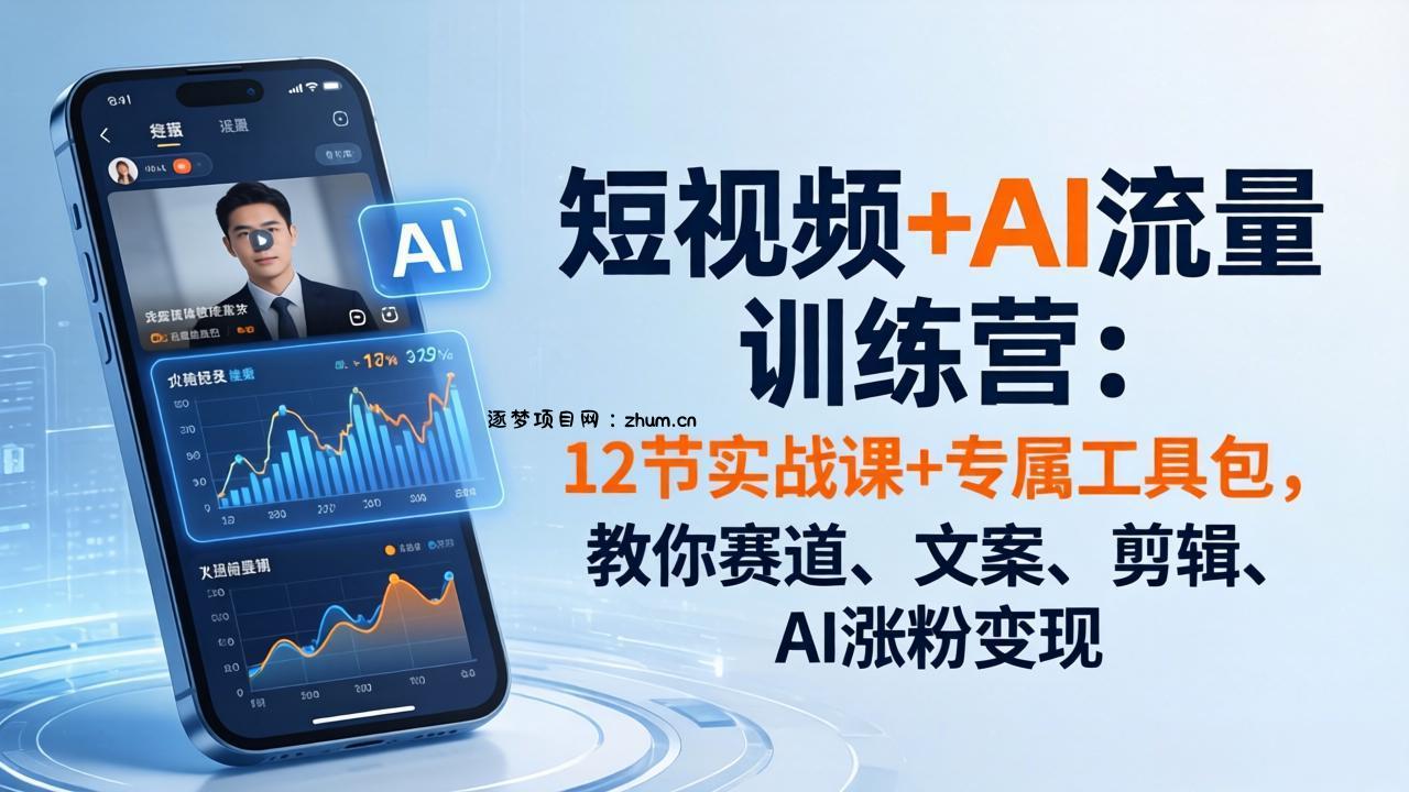 短视频+AI流量训练营：12节实战课+专属工具包，教你赛道、文案、剪辑、AI涨粉变现-逐梦项目网
