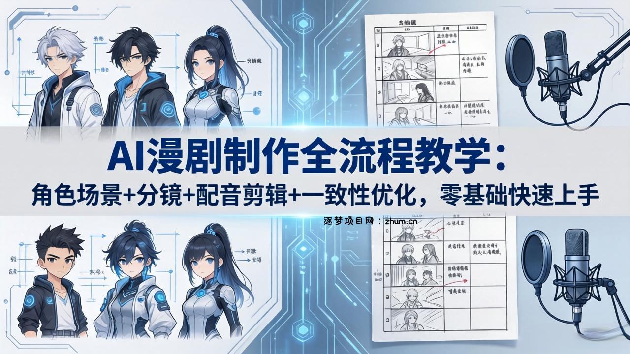 AI漫剧制作全流程教学：角色场景+分镜+配音剪辑+一致性优化，零基础快速上手-逐梦项目网