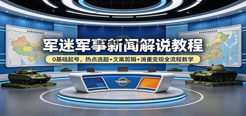 军迷军事新闻解说教程：0基础起号，热点选题+文案剪辑+消重变现全流程教学-逐梦项目网