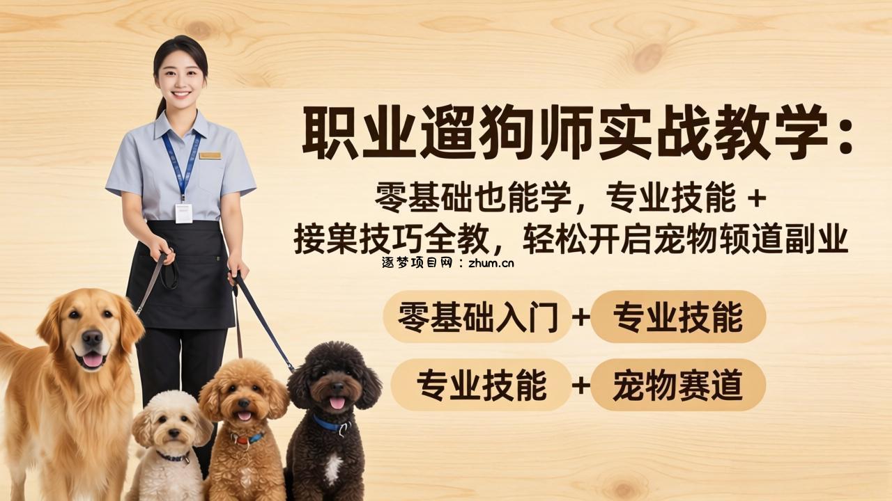 职业遛狗师实战教学：零基础也能学，专业技能 + 接单技巧全教，轻松开启宠物赛道副业-逐梦项目网