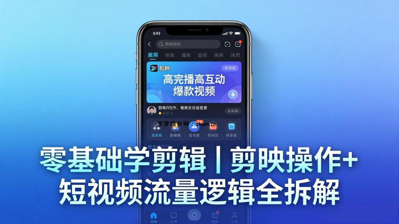 【零基础学剪辑】剪映操作+短视频流量逻辑全拆解｜手把手教你剪出高完播高互动爆款视频-逐梦项目网