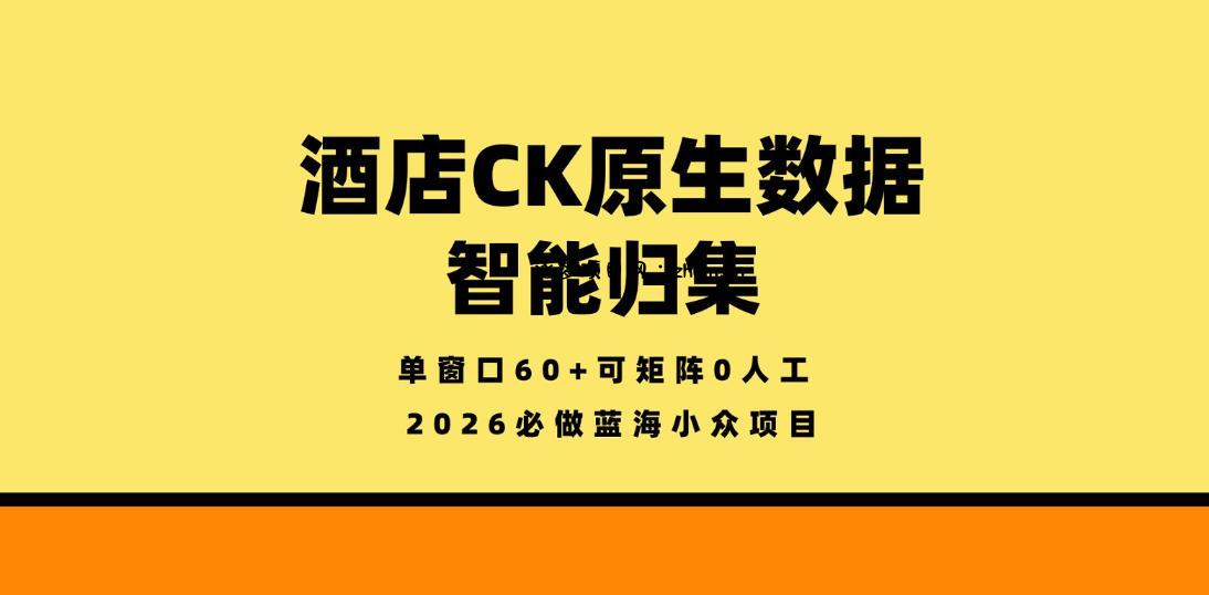 酒店CK原生数据智能归集，单窗口60+可矩阵0人工，2026必做蓝海小众项目【揭秘】-逐梦项目网