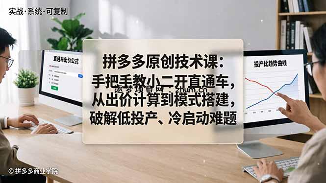 拼多多原创技术课：手把手教小二开直通车，从出价计算到模式搭建，破解低投产、冷启动难题-逐梦项目网