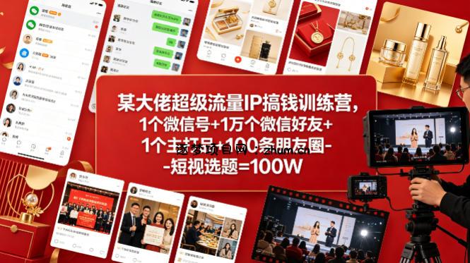 某大佬超级流量IP搞钱训练营，1个微信号+1万个微信好友+1个主打品+100条朋友圈-短视选题=100W-逐梦项目网