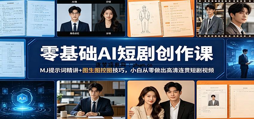 零基础AI短剧创作课：MJ提示词精讲+图生图控图技巧，小白从零做出高清连贯短剧视频-逐梦项目网