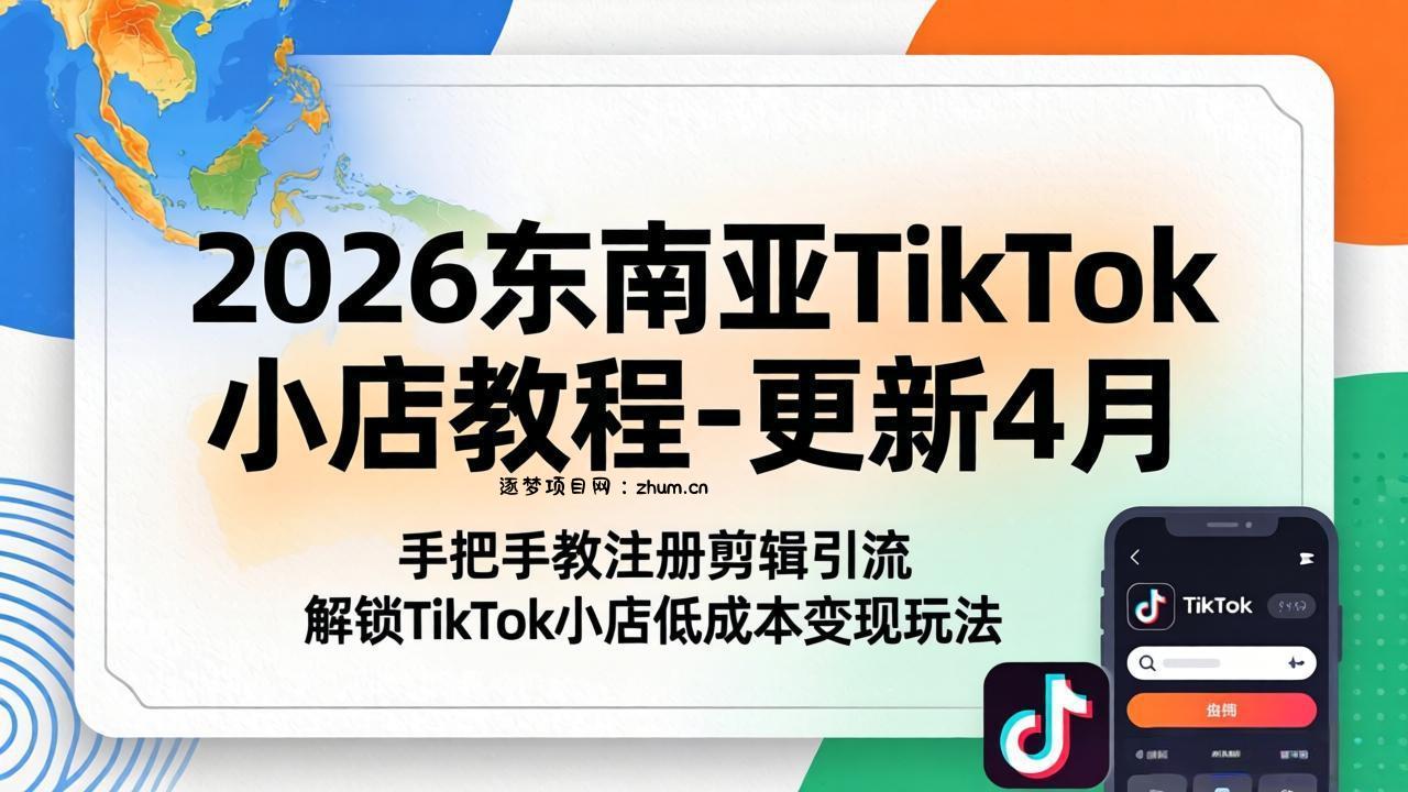 2026东南亚TikTok小店教程-更新4月，手把手教注册剪辑引流，解锁TikTok小店低成本变现玩法-逐梦项目网