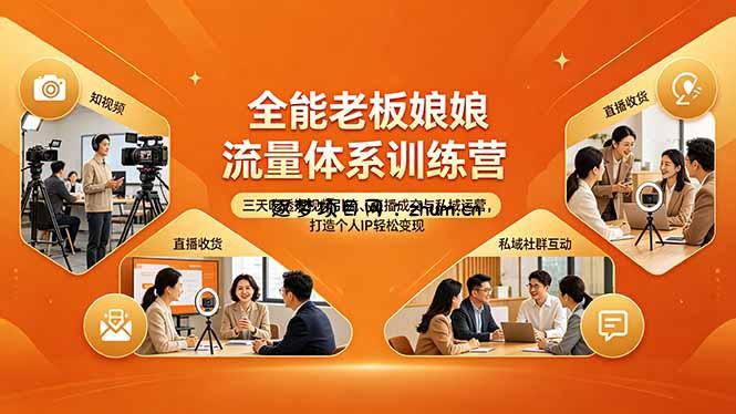 全能老板娘流量体系训练营，三天吃透短视频引流、直播成交与私域运营，打造个人IP轻松变现-逐梦项目网