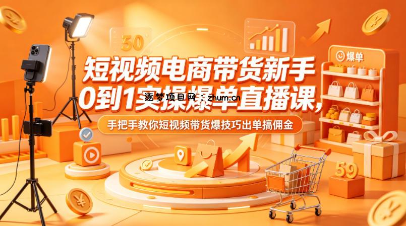 短视频电商带货新手0到1实操爆单直播课，手把手教你短视频带货爆技巧出单搞佣金-逐梦项目网