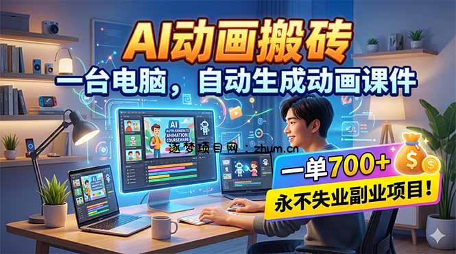 AI动画搬砖，一台电脑，自动生成动画课件，一单800+  永不失业副业项目！-逐梦项目网
