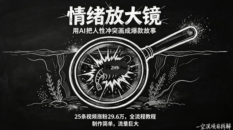 AI制作“情绪放大镜“视频，25条视频涨粉29.6W粉，流量巨大，制作简单，全流程教程-逐梦项目网