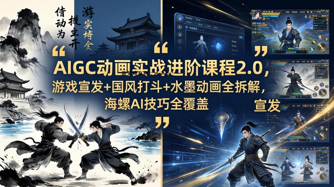 AIGC动画实战进阶课程2.0，游戏宣发+国风打斗+水墨动画全拆解，海螺AI技巧全覆盖-逐梦项目网