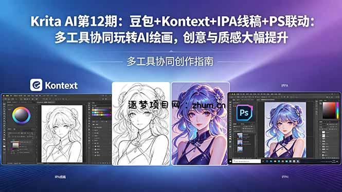 Krita AI第12期：豆包+Kontext+IPA线稿+PS联动：多工具协同玩转AI绘画，创意与质感大幅提升-逐梦项目网