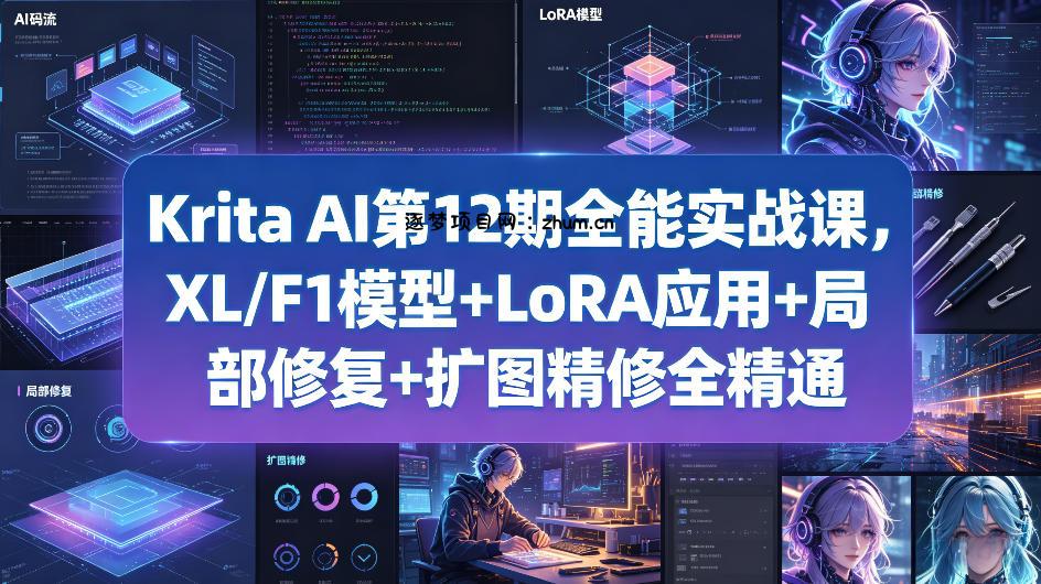 Krita AI第12期全能实战课，XL/F1模型+LoRA应用+局部修复+扩图精修全精通-逐梦项目网
