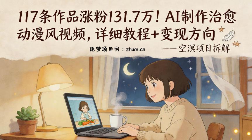 117条作品涨粉131.7W！AI制作治愈动漫风视频，详细教程+变现方向-逐梦项目网