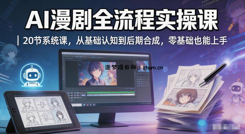AI漫剧全流程实操课｜20节系统课，从基础认知到后期合成，零基础也能上手-逐梦项目网