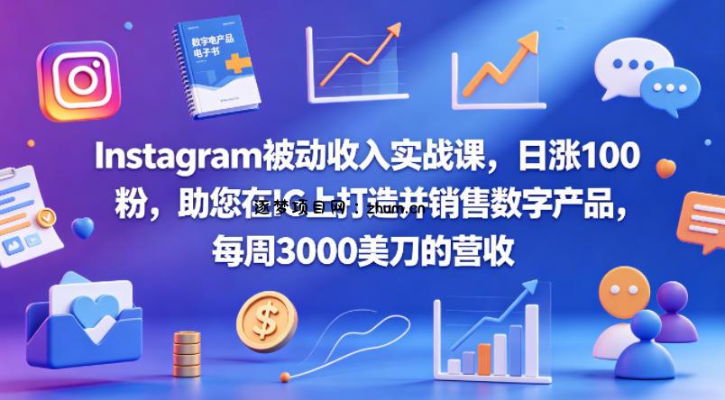 Instagram被动收入实战课，日涨100粉，助您在IG上打造并销售数字产品，每周3000美刀的营收【原创双语字幕】-逐梦项目网