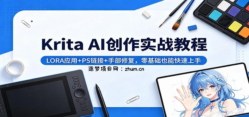 Krita AI创作实战教程：LORA应用+PS链接+手部修复，零基础也能快速上手-逐梦项目网