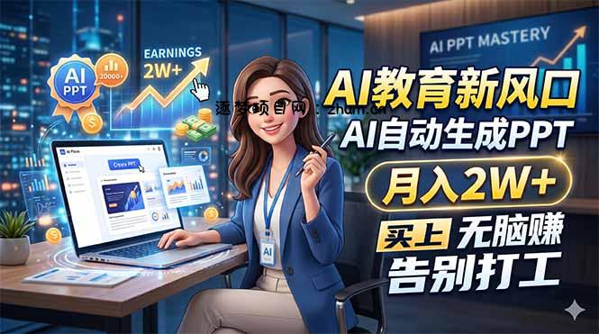 AI教育新风口，AI自动生成PPT，月入2W+，无脑赚，告别打工-逐梦项目网