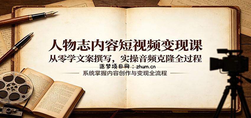 人物志内容短视频变现课：从零学文案撰写，实操音频克隆全过程-逐梦项目网