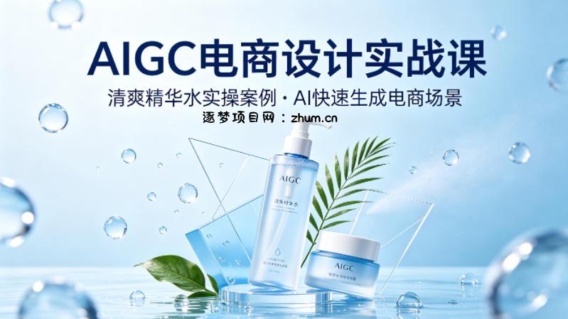 AIGC电商设计实战课，以清爽精华水为实操案例，教你用AI快速生成电商场景-逐梦项目网