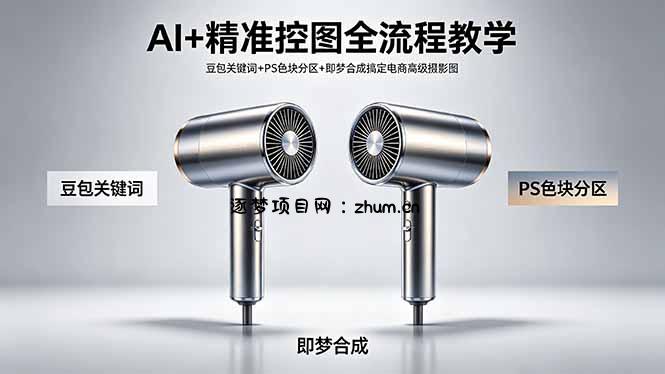 AI+精准控图全流程教学 豆包关键词+PS色块分区+即梦合成搞定电商高级摄影图-逐梦项目网