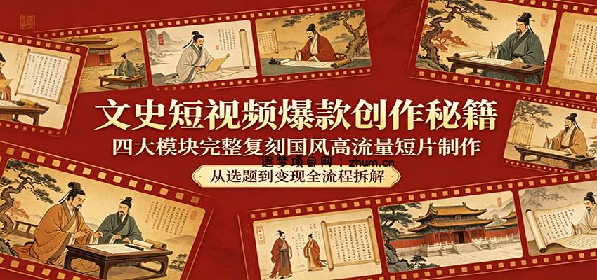 文史短视频爆款创作秘籍：四大模块完整复刻国风高流量短片制作-逐梦项目网