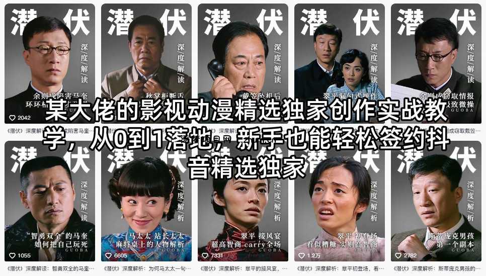 某大佬的影视动漫精选独家创作实战教学，从0到1落地，新手也能轻松签约抖音精选独家-逐梦项目网