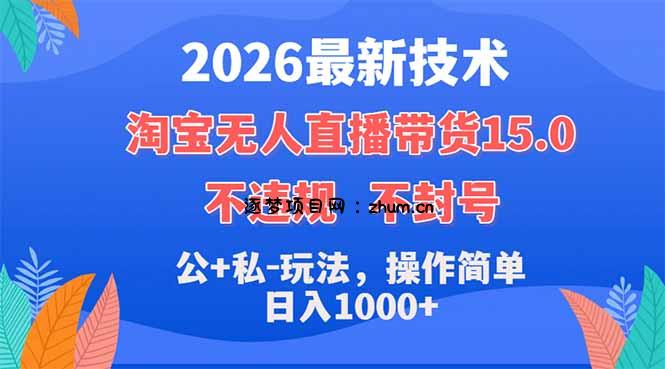 2026最新技术，淘宝无人直播带货15.0，不封号，不违规，公+私玩法，操作简单，日入1000+-逐梦项目网