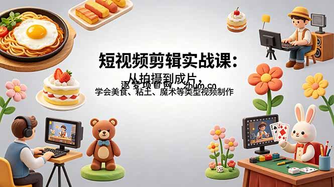 短视频剪辑实战课：从拍摄到成片，学会美食、粘土、魔术等类型视频制作-逐梦项目网