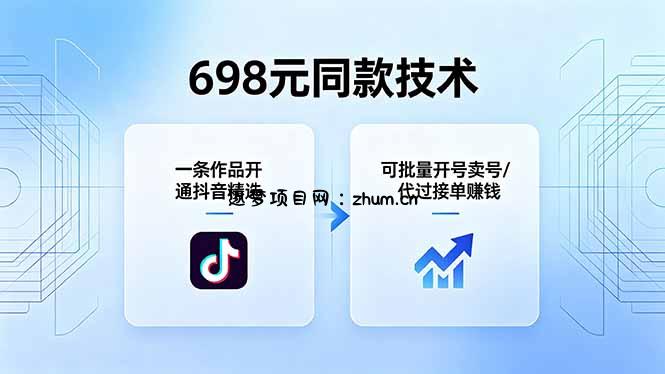 698元同款技术：一条作品开通抖音精选，可批量开号卖号，也可代过接单赚钱-逐梦项目网