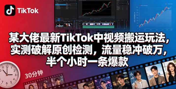 某大佬最新TikTok中视频搬运玩法，实测破解原创检测，流量稳冲破万，半个小时一条爆款-逐梦项目网