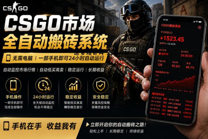24小时自动监控CS饰品市场，手机即可完成全部操作实现自动搬砖盈利，日入300+【揭秘】-逐梦项目网
