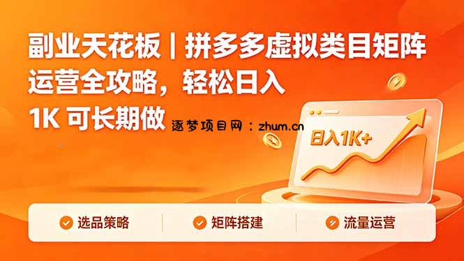 副业天花板|拼多多虚拟类目矩阵运营全攻略,轻松日入 1K 可长期做-逐梦项目网