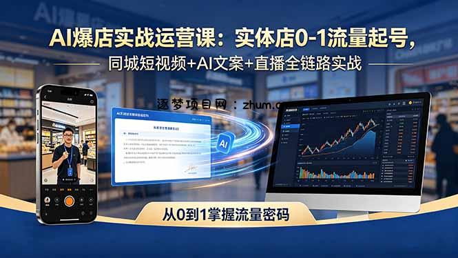 AI爆店实战运营课:实体店0-1流量起号,同城短视频+AI文案+直播全链路实战-逐梦项目网