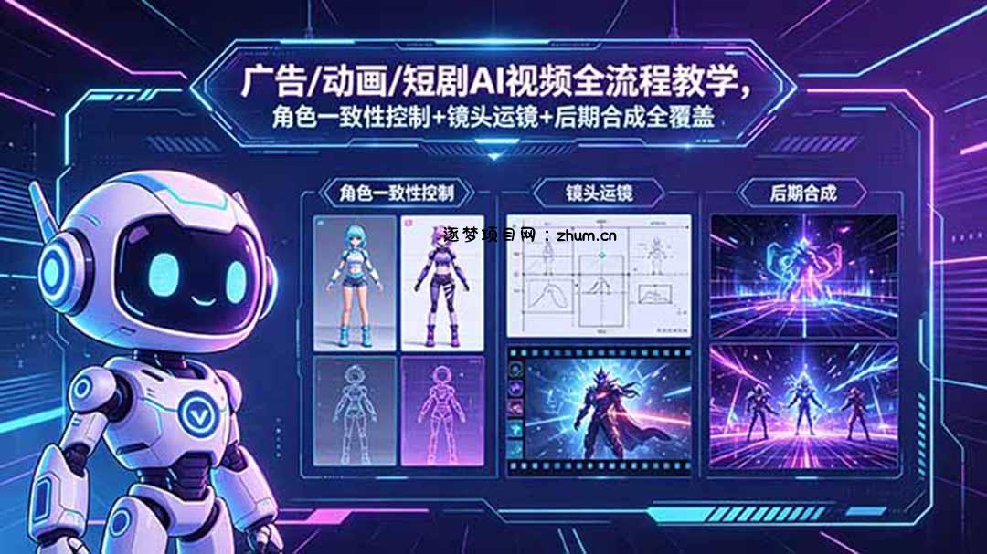 广告/动画/短剧AI视频全流程教学,角色一致性控制+镜头运镜+后期合成全覆盖-逐梦项目网